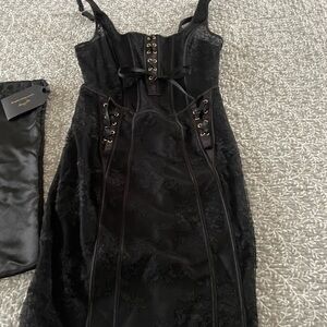 Honey Birdette Black Lace-Up Dress